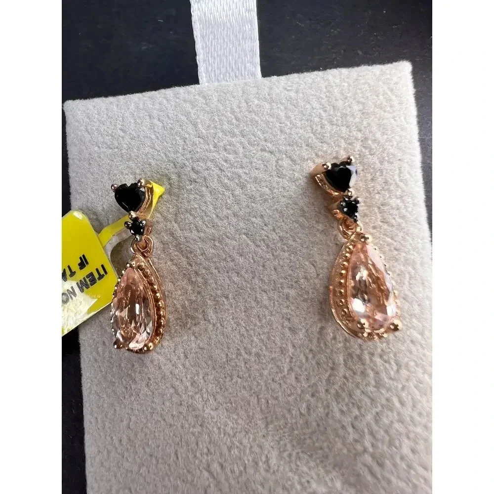 NEW Morganite and black spinel rose gold over sterling silver earrings